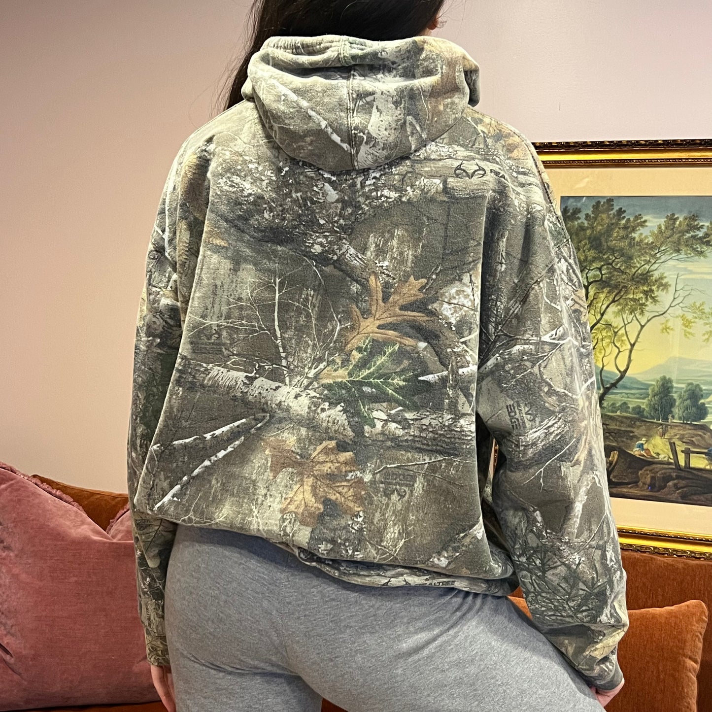 DUMP YOUR REPUBLICAN BOYFRIEND camo hoodie with orange text (L)