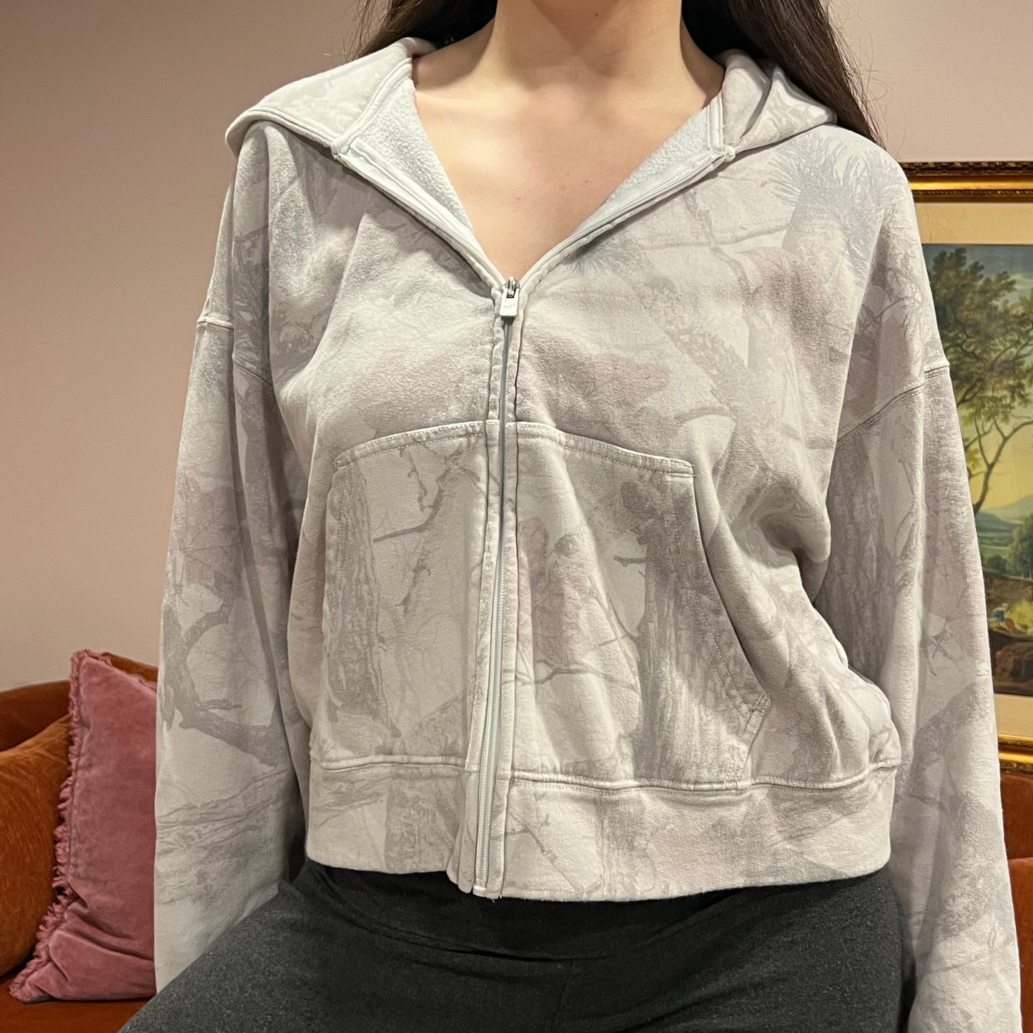 DIVORCE YOUR REPUBLICAN HUSBAND white camo jacket with pink text (S)