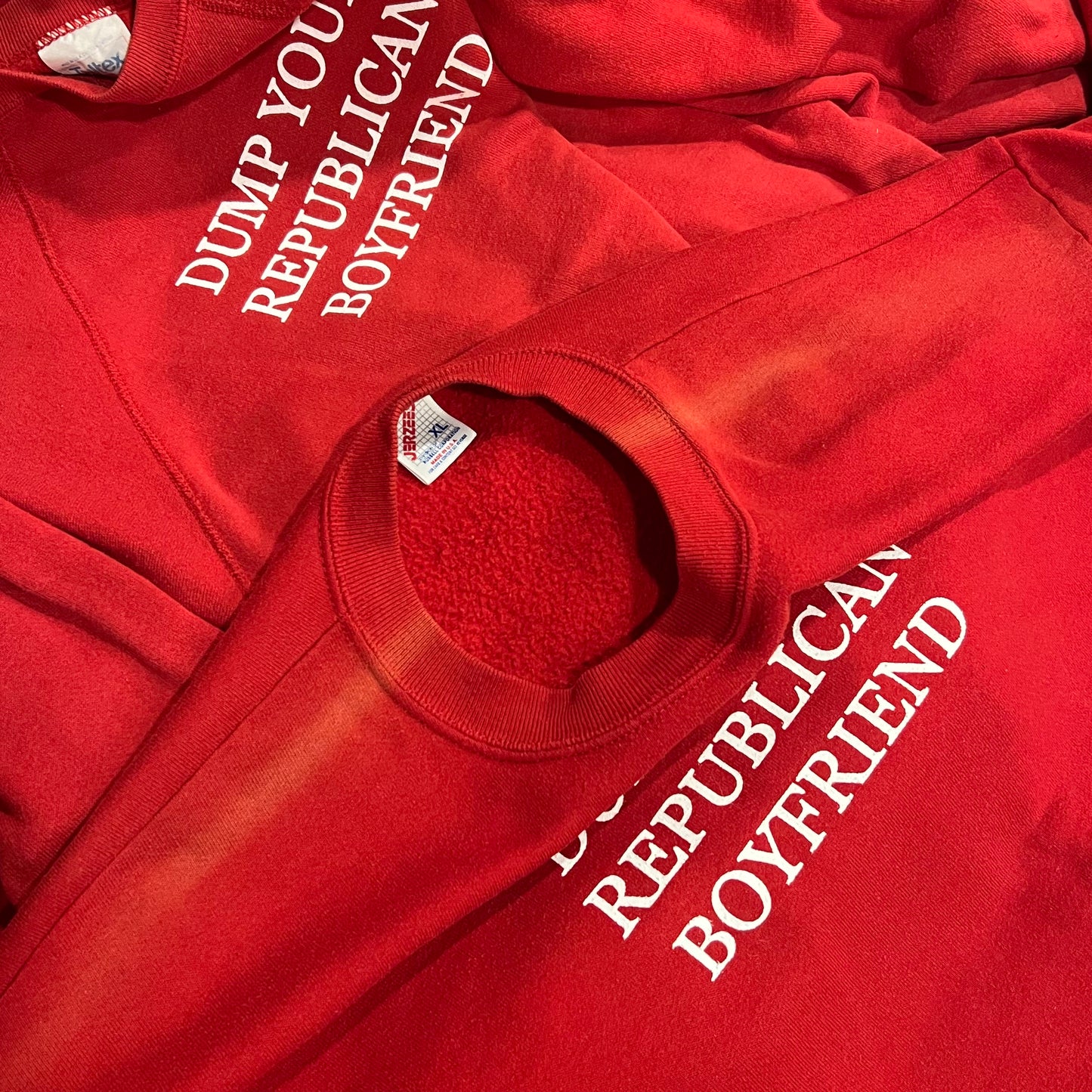 DUMP YOUR REPUBLICAN BOYFRIEND red crewneck with white text (XL)