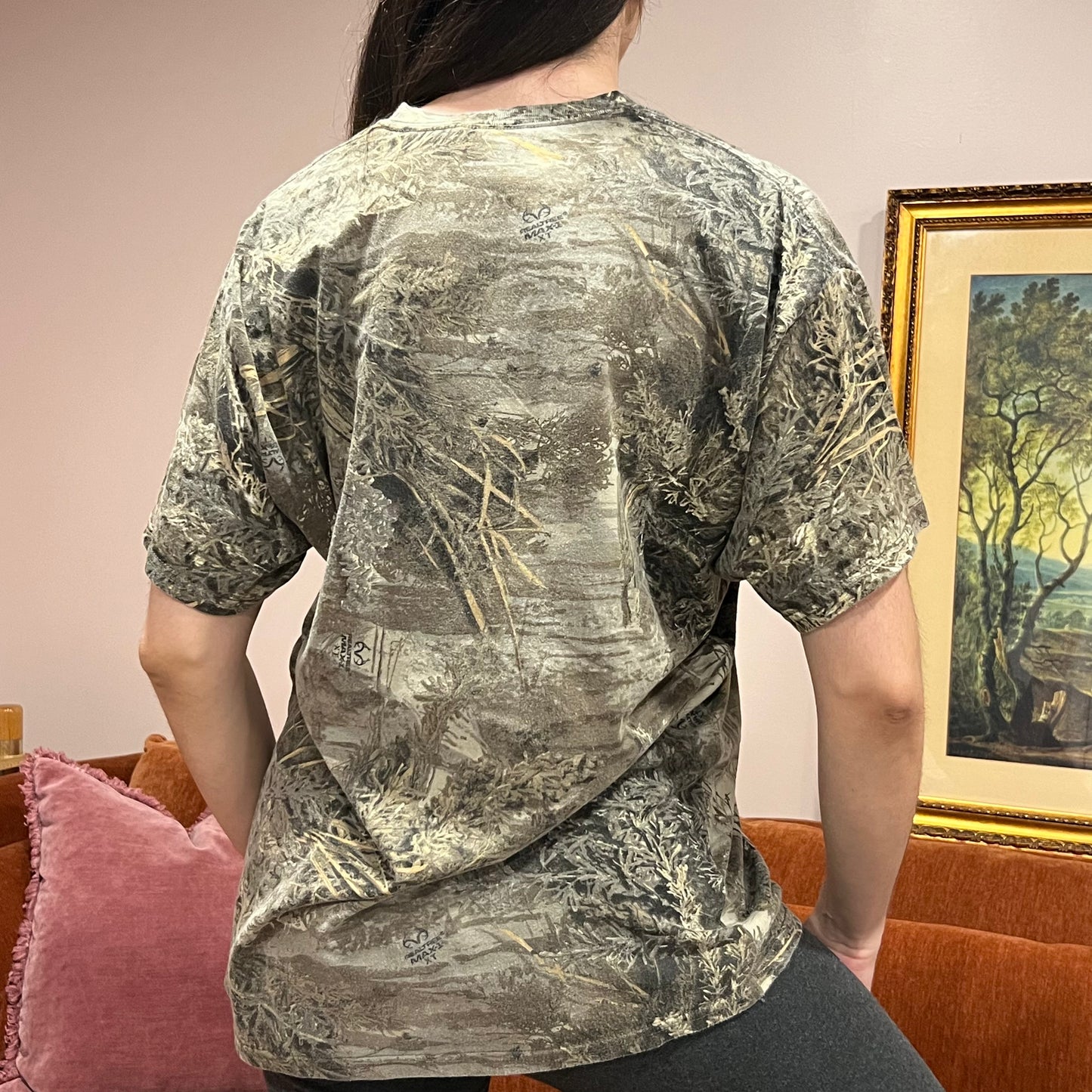 DUMP YOUR REPUBLICAN BOYFRIEND camo t-shirt with orange text (XL)