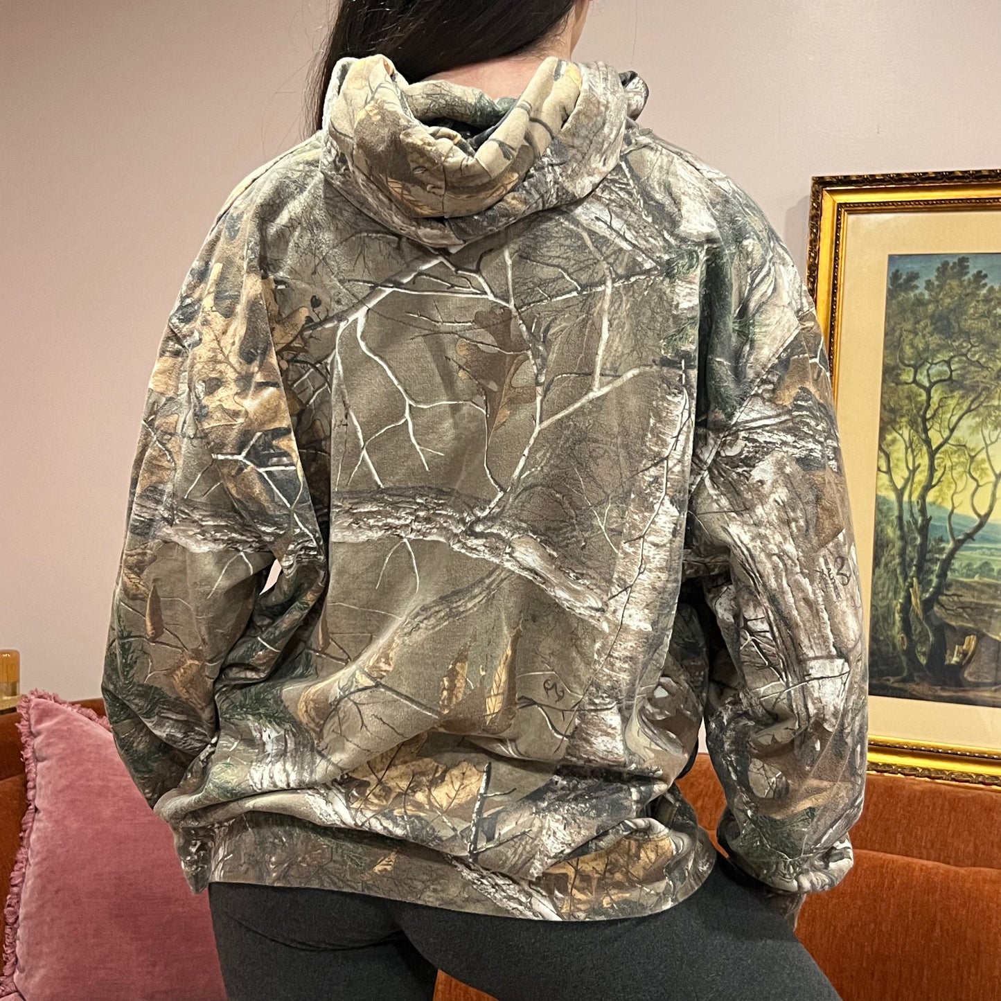 DUMP YOUR REPUBLICAN BOYFRIEND camo hoodie with pink text (XL)