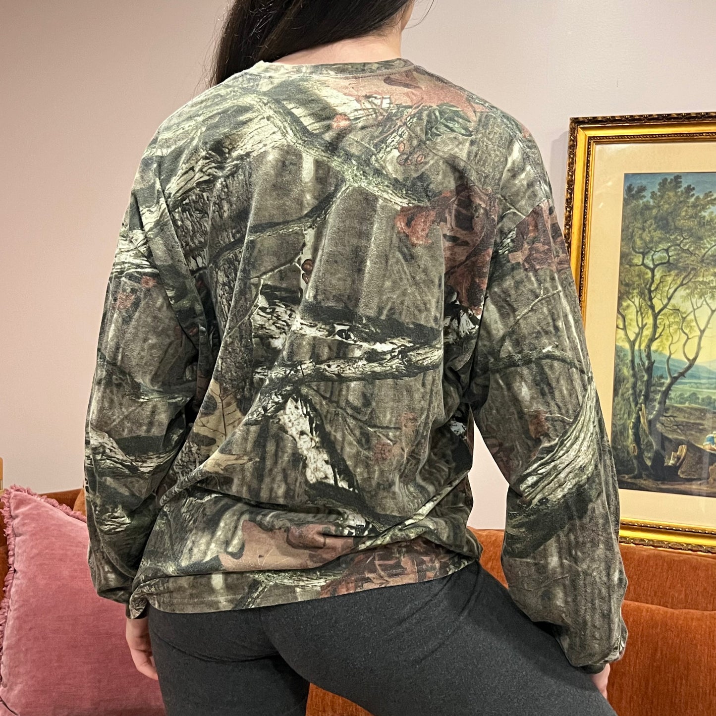 DUMP YOUR REPUBLICAN BOYFRIEND camo long sleeve t-shirt with pink text (XL)