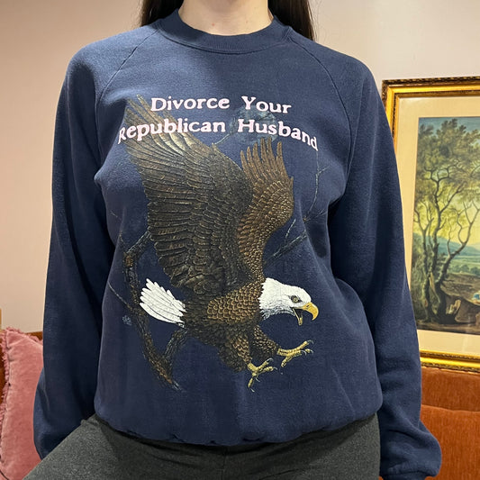 DIVORCE YOUR REPUBLICAN HUSBAND animal crewneck with pink text (L)
