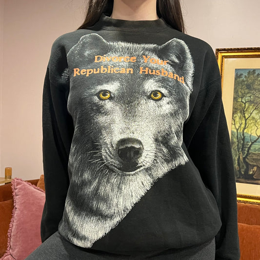 DIVORCE YOUR REPUBLICAN HUSBAND animal crewneck with orange text (L)
