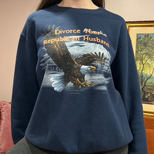 DIVORCE YOUR REPUBLICAN HUSBAND animal crewneck with orange text (L)