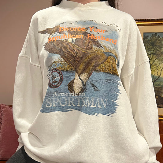 DIVORCE YOUR REPUBLICAN HUSBAND animal crewneck with orange text (XL)