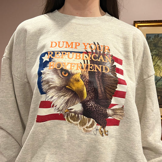 DUMP YOUR REPUBLICAN BOYFRIEND animal crewneck with orange text (XL)