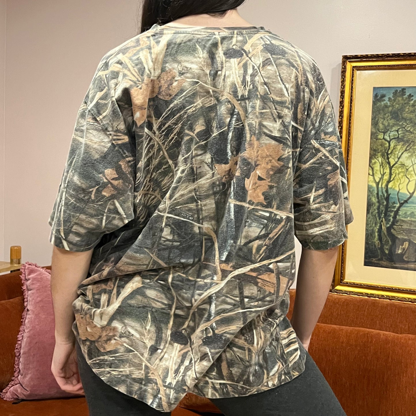 DUMP YOUR REPUBLICAN BOYFRIEND camo t-shirt with orange text (2XL)