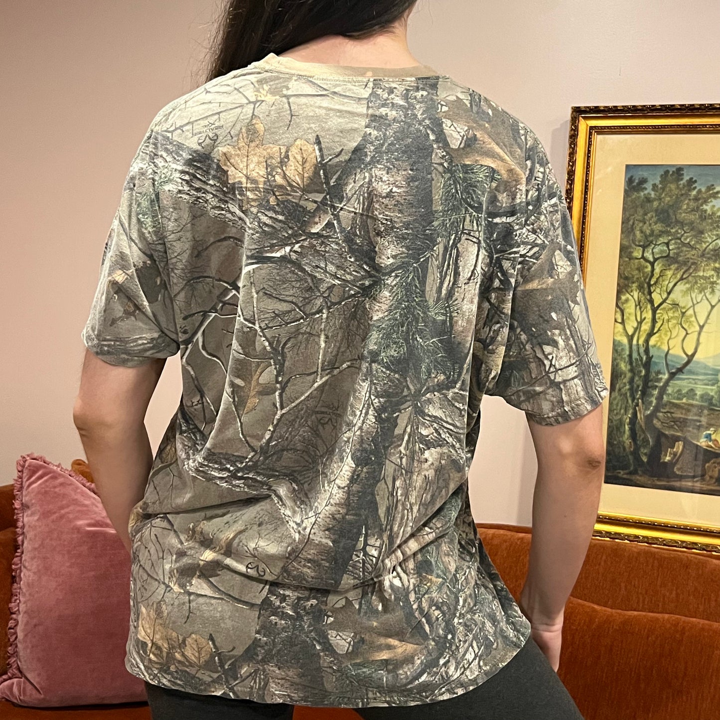 DUMP YOUR REPUBLICAN BOYFRIEND camo t-shirt with pink text (XL)