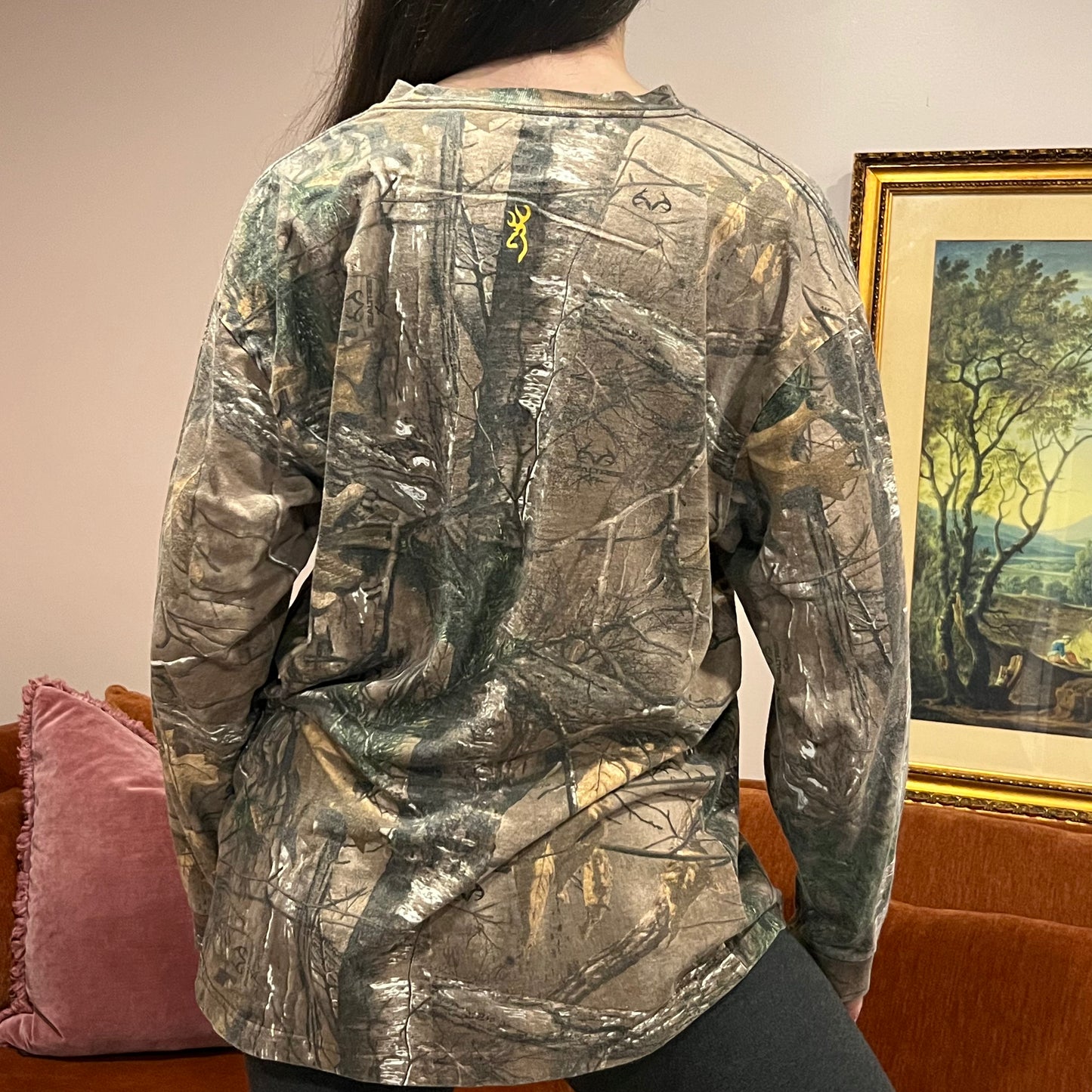 DUMP YOUR REPUBLICAN BOYFRIEND camo long sleeve t-shirt with pink text (XL)