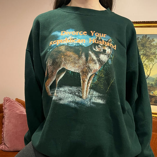 DIVORCE YOUR REPUBLICAN HUSBAND animal hoodie with orange text (XXL)