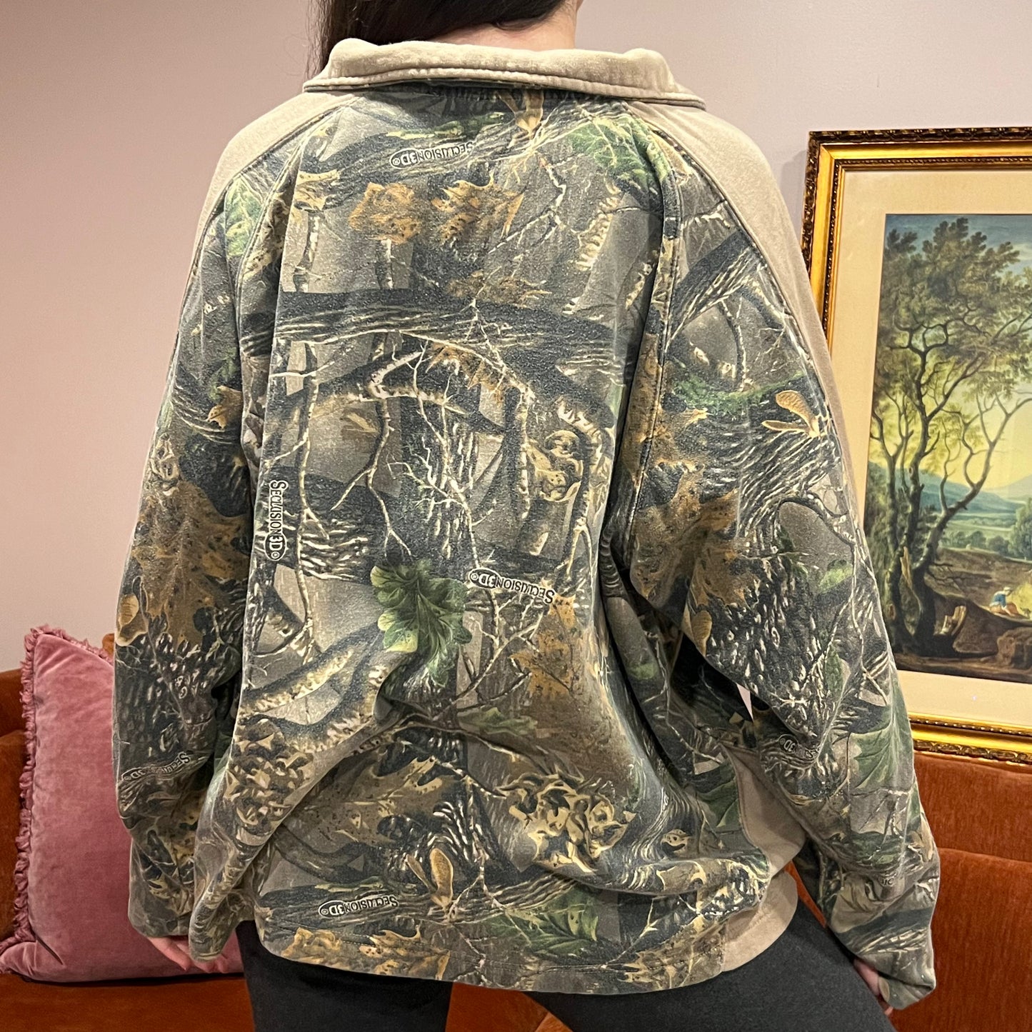 DUMP YOUR REPUBLICAN BOYFRIEND camo zip-up with pink text (XL)
