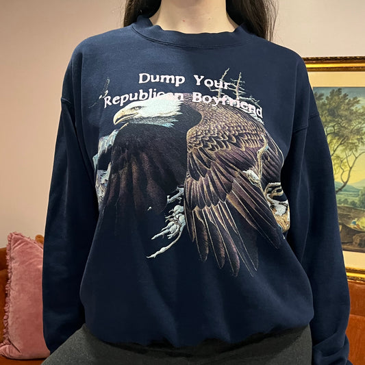 DUMP YOUR REPUBLICAN BOYFRIEND animal crewneck with pink text (M/L)