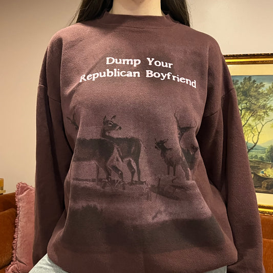 DUMP YOUR REPUBLICAN BOYFRIEND animal crewneck with pink text (XL)