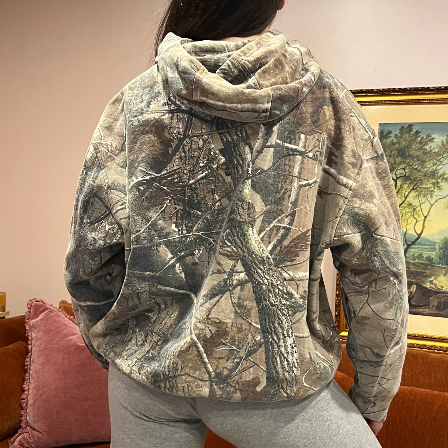 DUMP YOUR REPUBLICAN BOYFRIEND camo hoodie with pink text (XL)