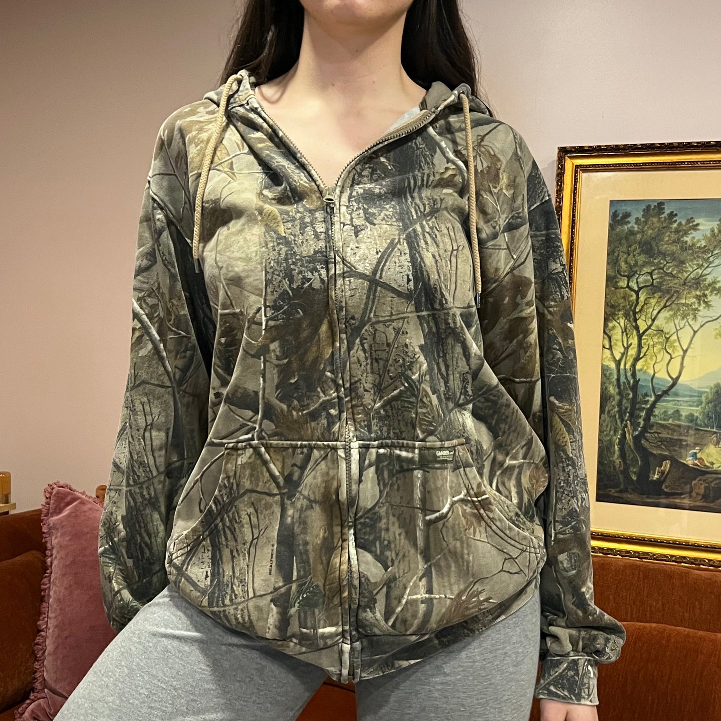 DUMP YOUR REPUBLICAN BOYFRIEND camo jacket with pink text (M)