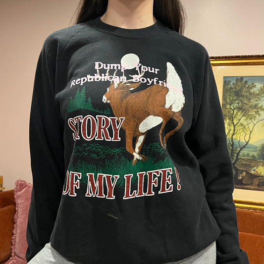 DUMP YOUR REPUBLICAN BOYFRIEND animal crewneck with pink text (XL)