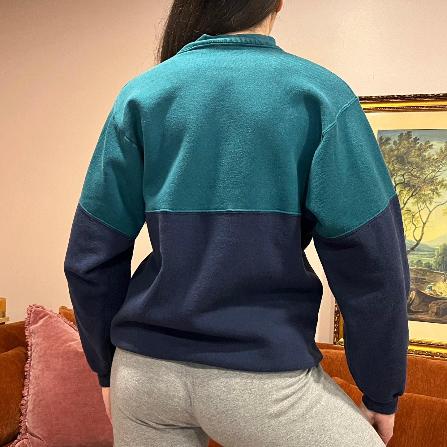 DUMP YOUR REPUBLICAN BOYFRIEND green/blue crewneck with pink text (L)