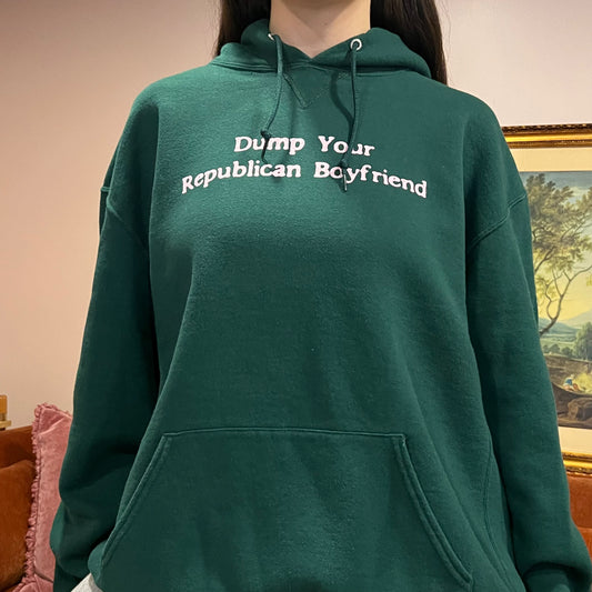 DUMP YOUR REPUBLICAN BOYFRIEND green hoodie with pink text (2XL)