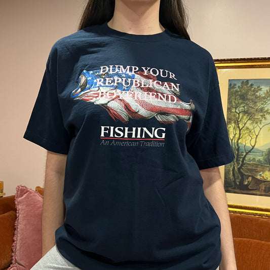 DUMP YOUR REPUBLICAN BOYFRIEND animal t-shirt with pink text (L)
