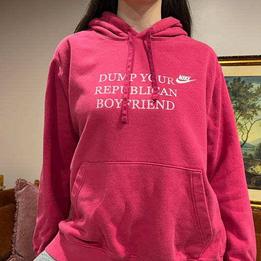 DUMP YOUR REPUBLICAN BOYFRIEND pink hoodie with pink text (XL)