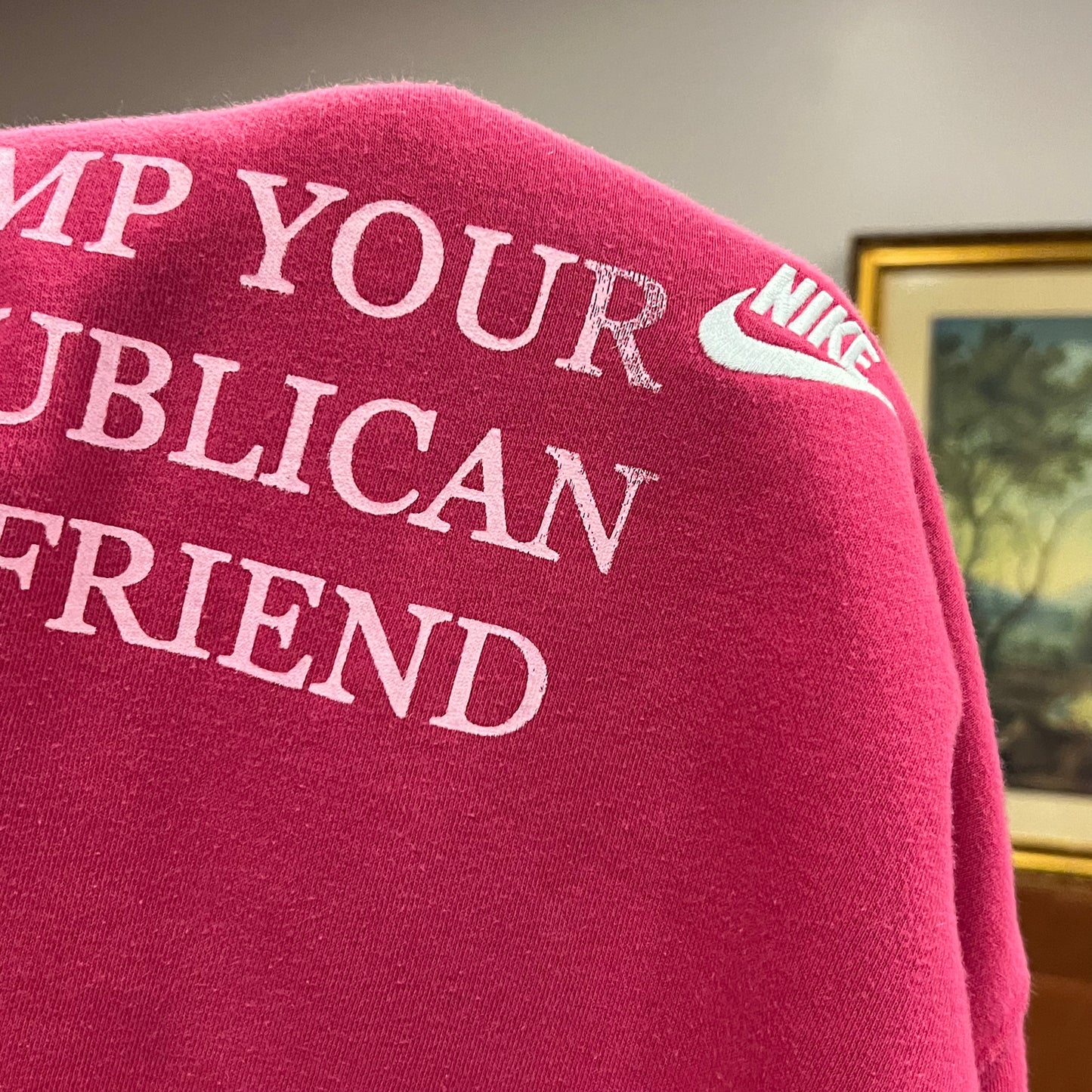 DUMP YOUR REPUBLICAN BOYFRIEND pink hoodie with pink text (XL)