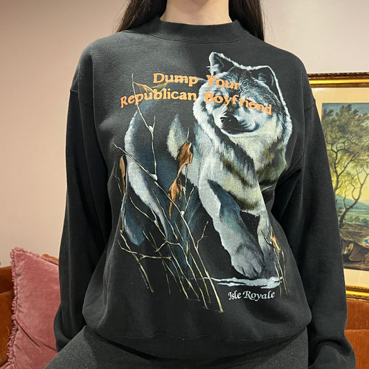 DUMP YOUR REPUBLICAN BOYFRIEND animal crewneck with orange text (L)