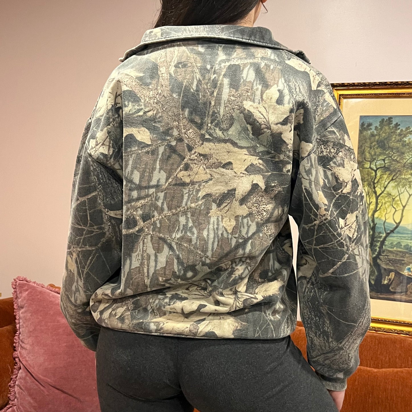 DUMP YOUR REPUBLICAN BOYFRIEND camo zip-up with orange text (XL)