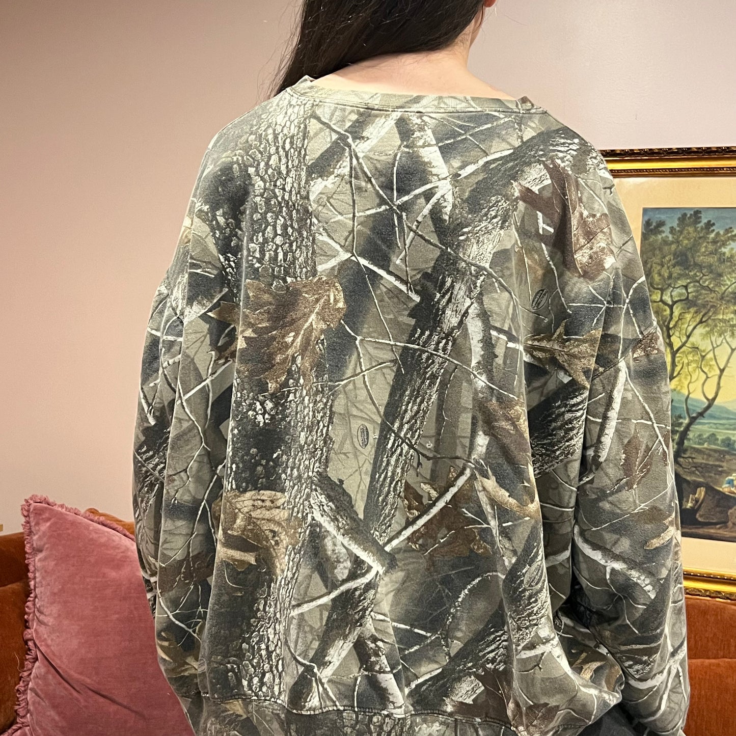DUMP YOUR REPUBLICAN BOYFRIEND camo crewneck with orange text (3XL)