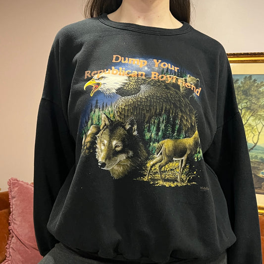 DUMP YOUR REPUBLICAN BOYFRIEND animal crewneck with orange text (XL)