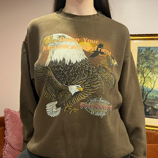 DUMP YOUR REPUBLICAN BOYFRIEND animal crewneck with orange text (L)