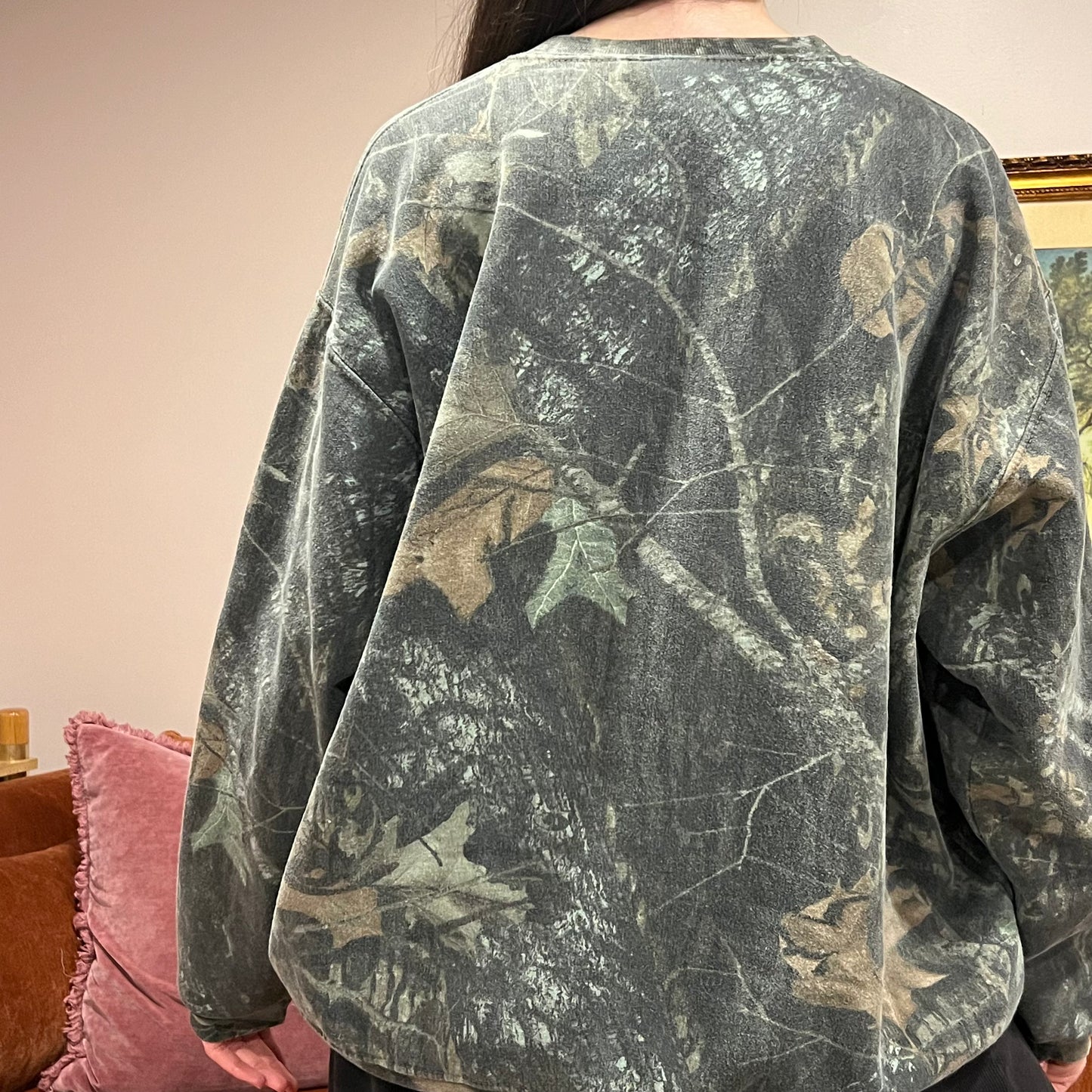 DUMP YOUR REPUBLICAN BOYFRIEND camo crewneck with orange text (2XL)