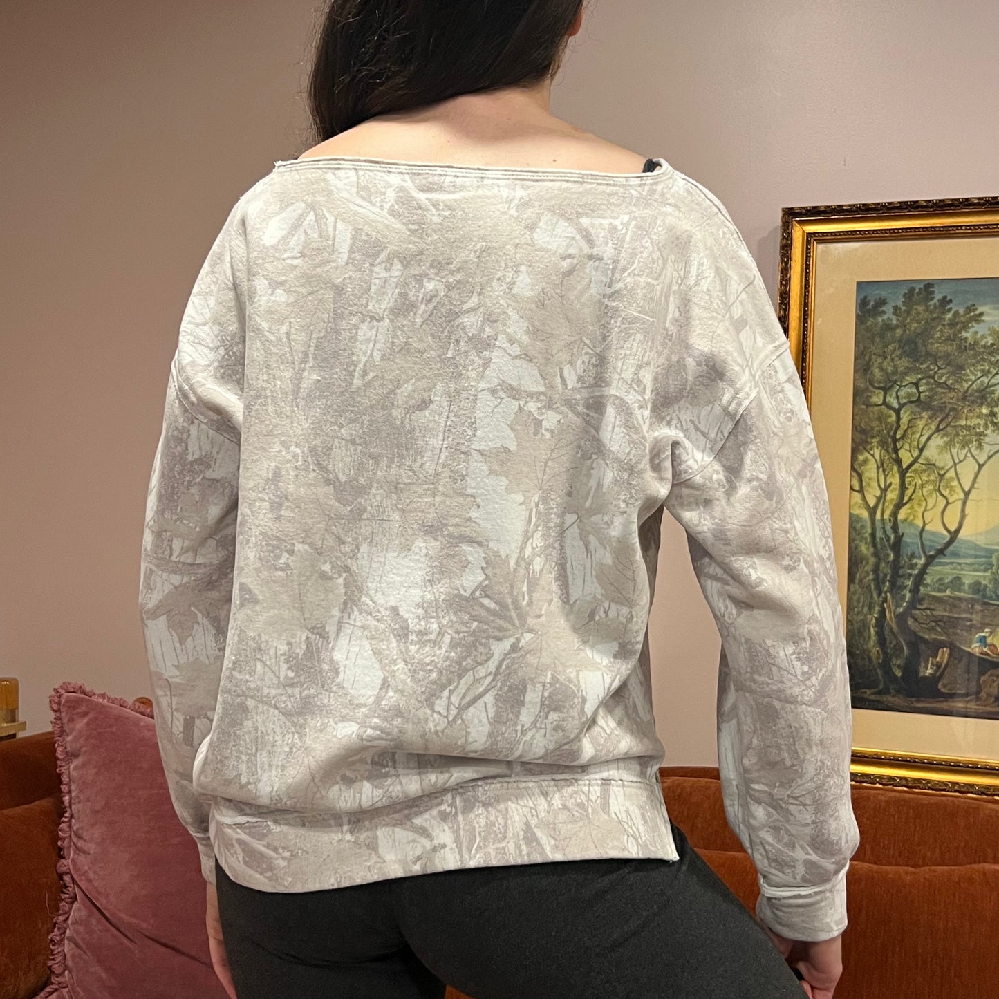DIVORCE YOUR REPUBLICAN HUSBAND white camo crewneck with pink text (S)