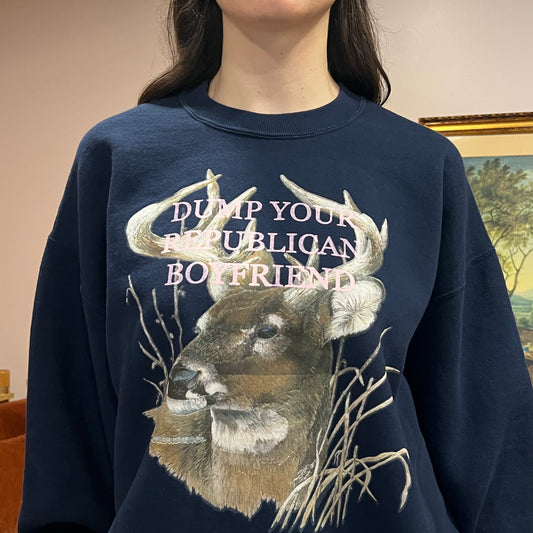 DUMP YOUR REPUBLICAN BOYFRIEND animal crewneck with pink text (XL)