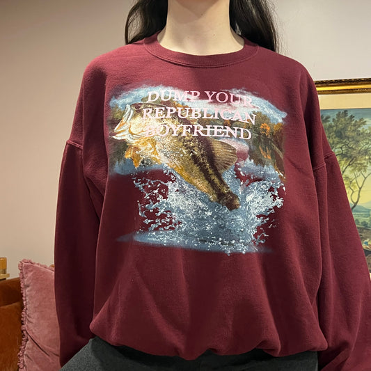 DUMP YOUR REPUBLICAN BOYFRIEND animal crewneck with pink text (M/L)