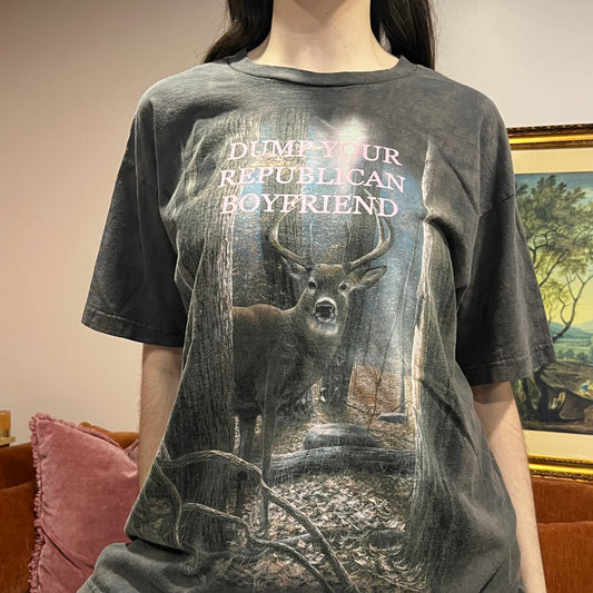 DUMP YOUR REPUBLICAN BOYFRIEND animal t-shirt with pink text (XL)