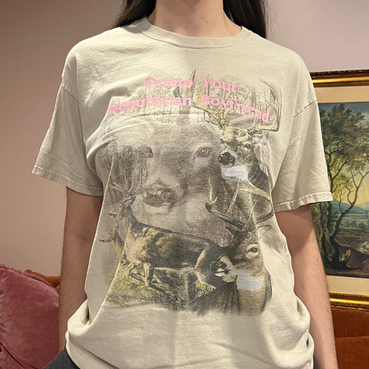 DUMP YOUR REPUBLICAN BOYFRIEND animal t-shirt with pink text (L)