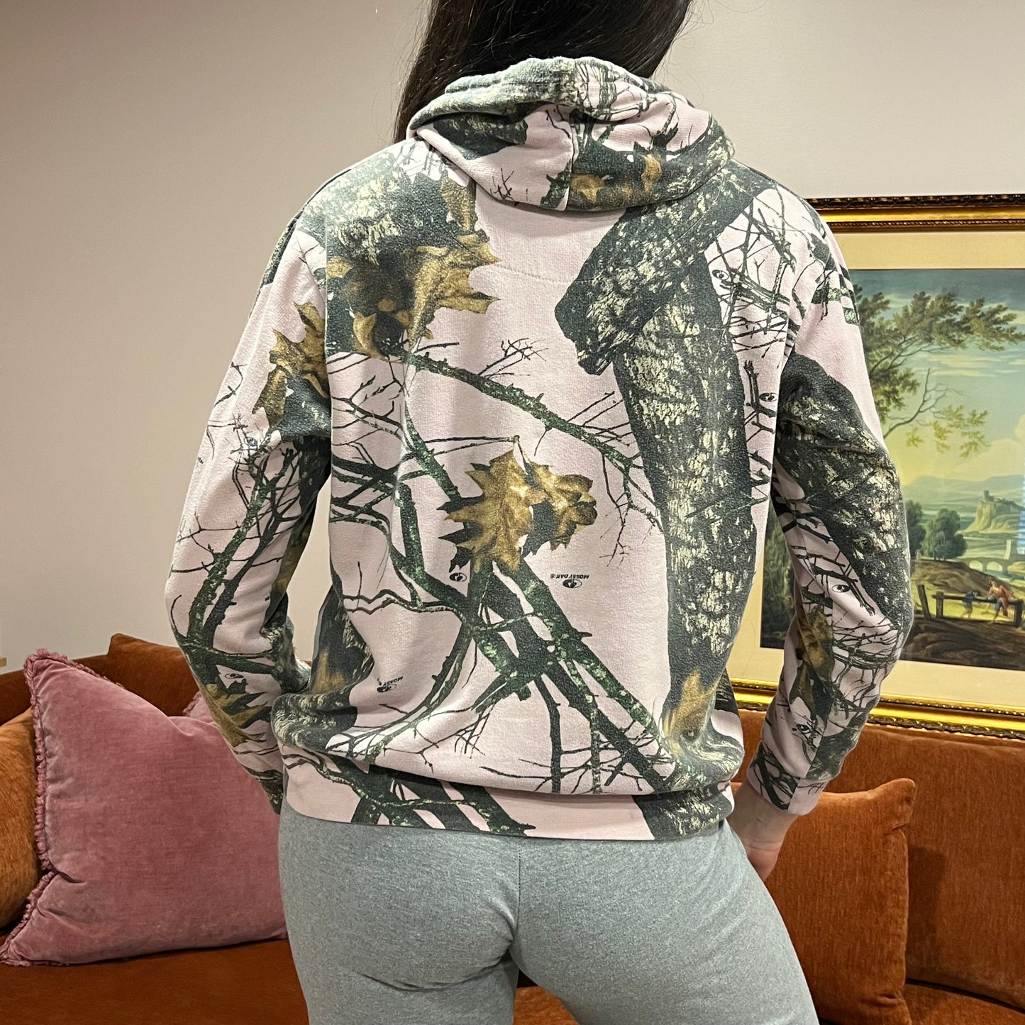 DUMP YOUR REPUBLICAN BOYFRIEND pink camo crewneck with white text (L)