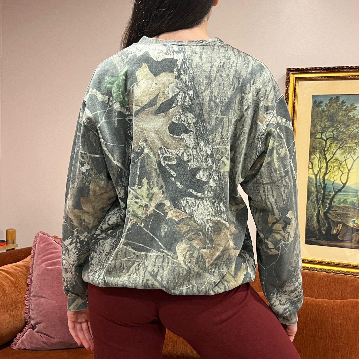 DUMP YOUR REPUBLICAN BOYFRIEND camo crewneck with orange text (XL)