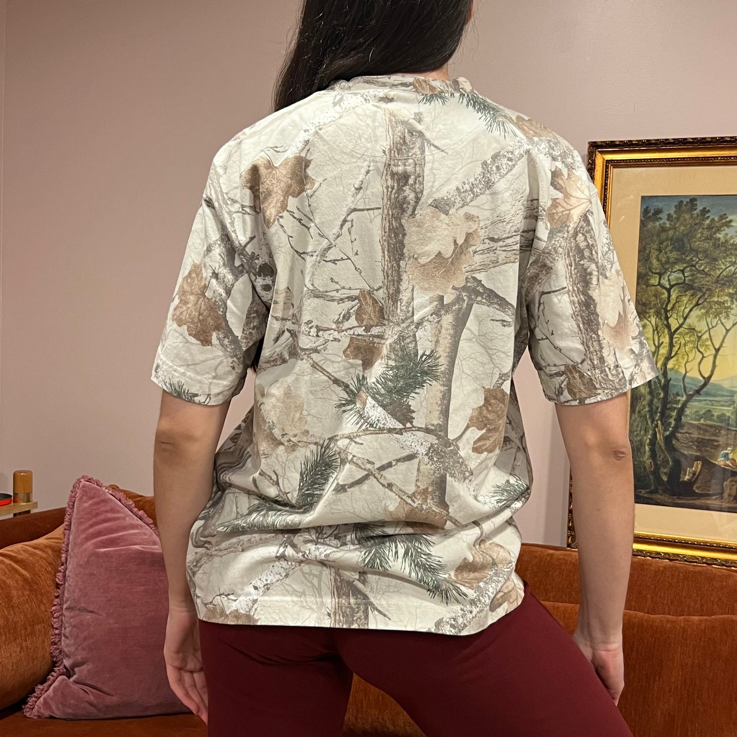DUMP YOUR REPUBLICAN BOYFRIEND white camo t-shirt with orange text (M)