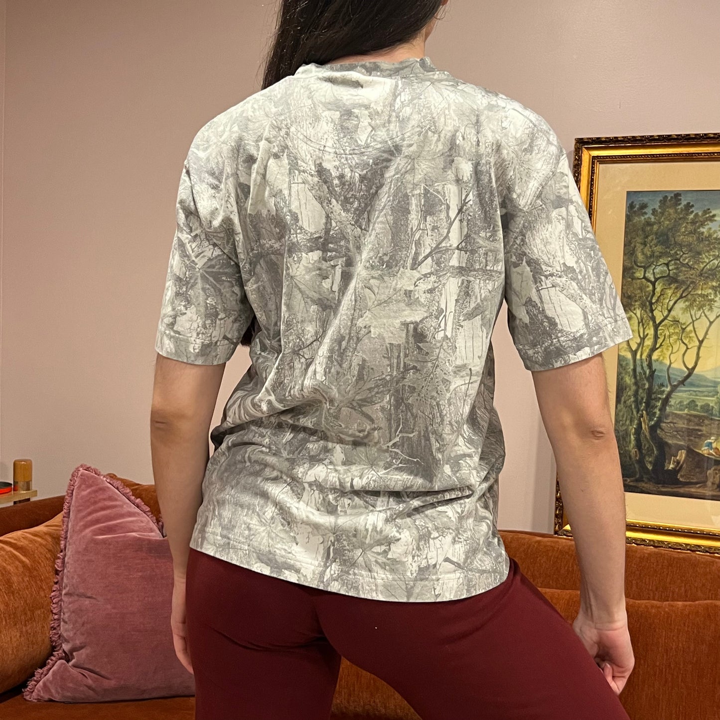 DUMP YOUR REPUBLICAN BOYFRIEND white camo t-shirt with pink text (S)