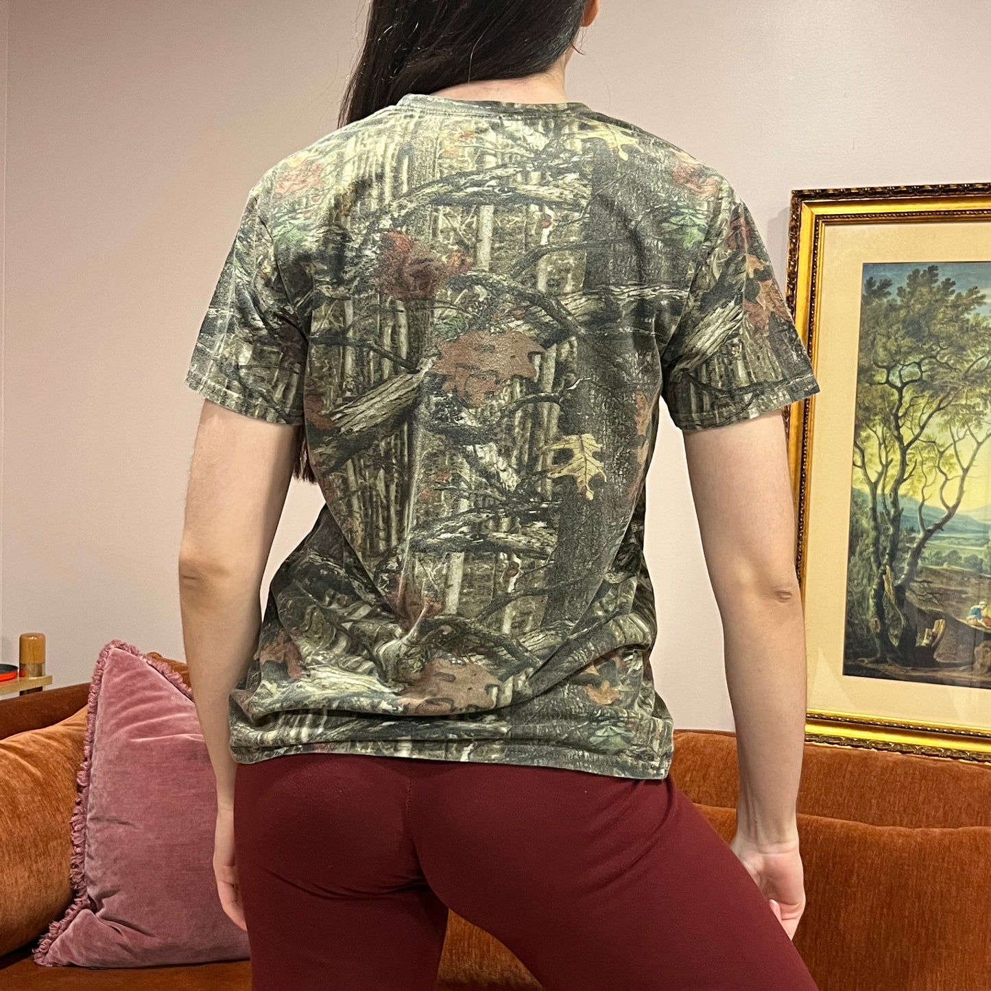 DUMP YOUR REPUBLICAN BOYFRIEND camo t-shirt with pink text (S/M)