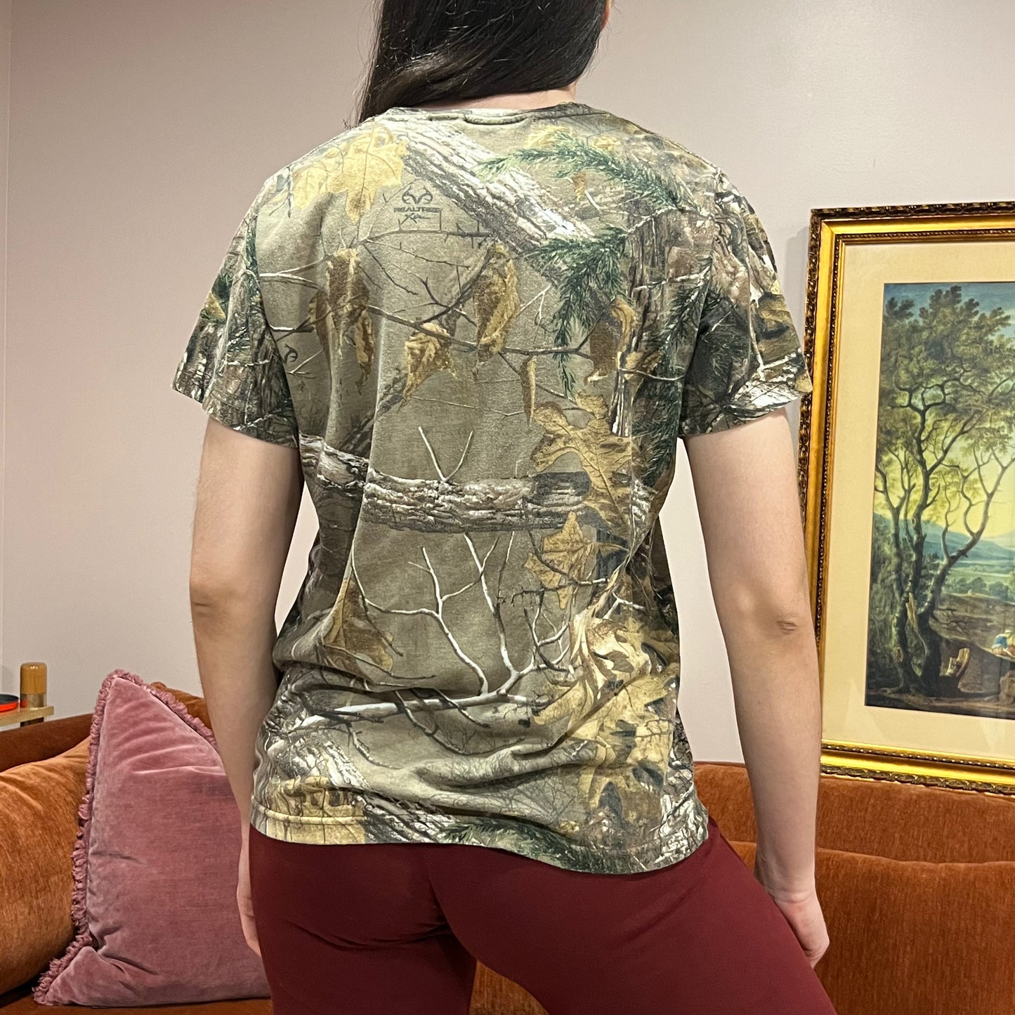 DUMP YOUR REPUBLICAN BOYFRIEND camo t-shirt with pink text (XL)