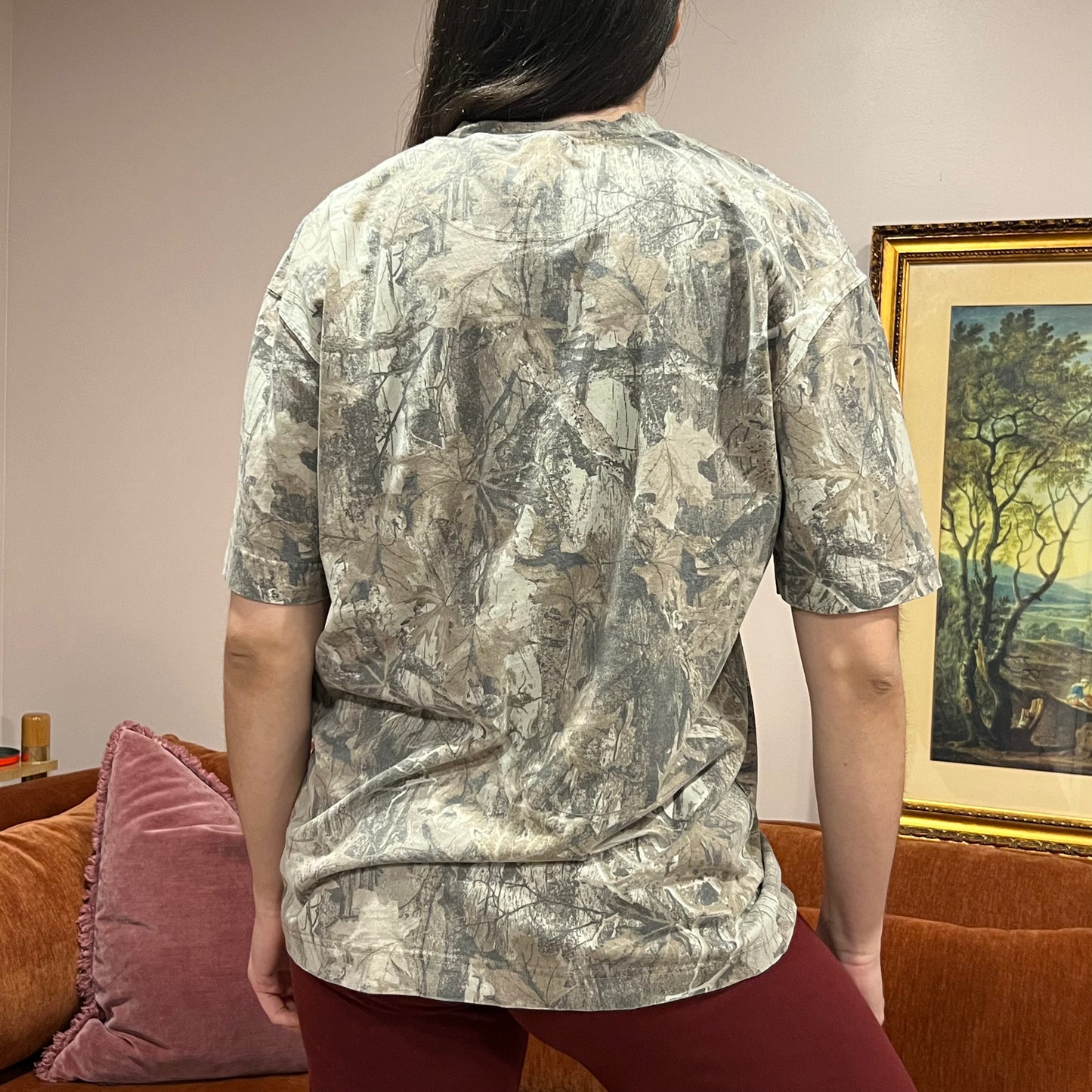 DUMP YOUR REPUBLICAN BOYFRIEND camo t-shirt with orange text (M)