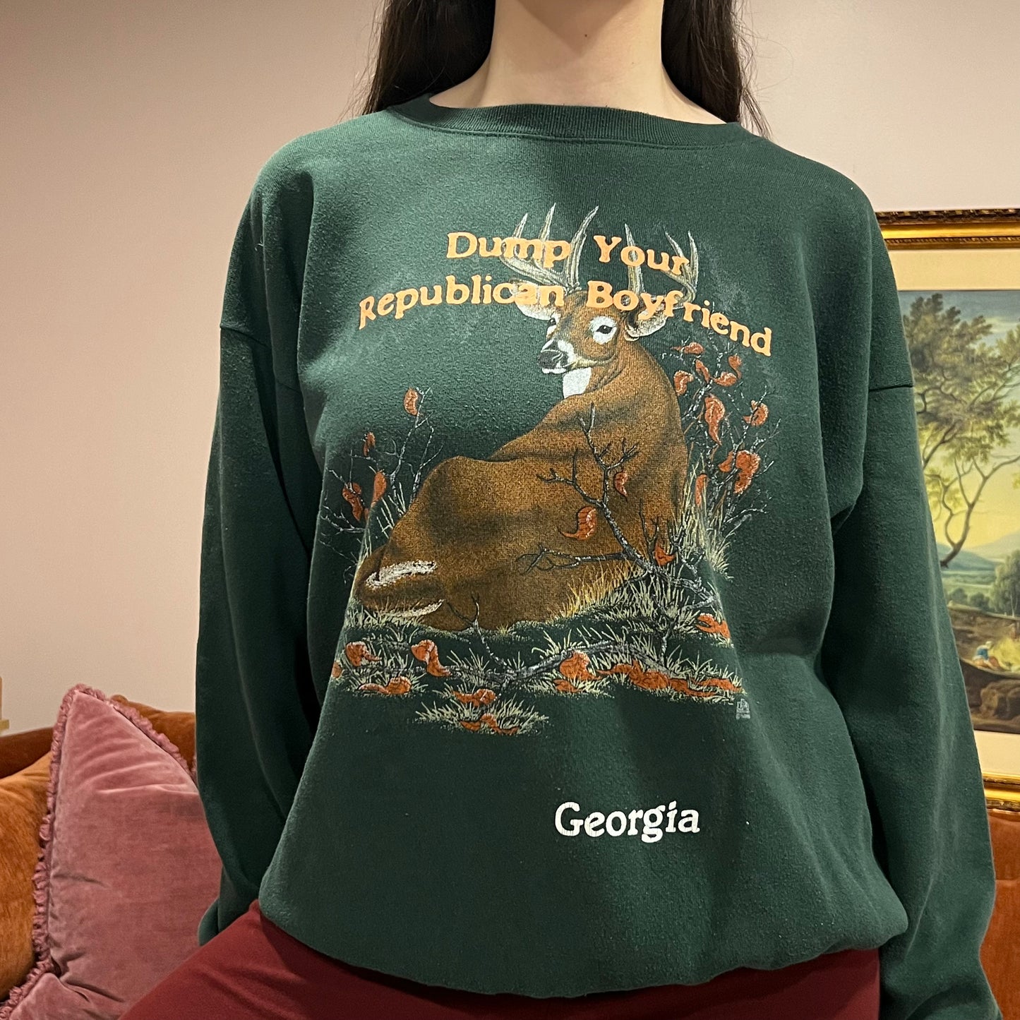 DUMP YOUR REPUBLICAN BOYFRIEND animal crewneck with orange text (XL)
