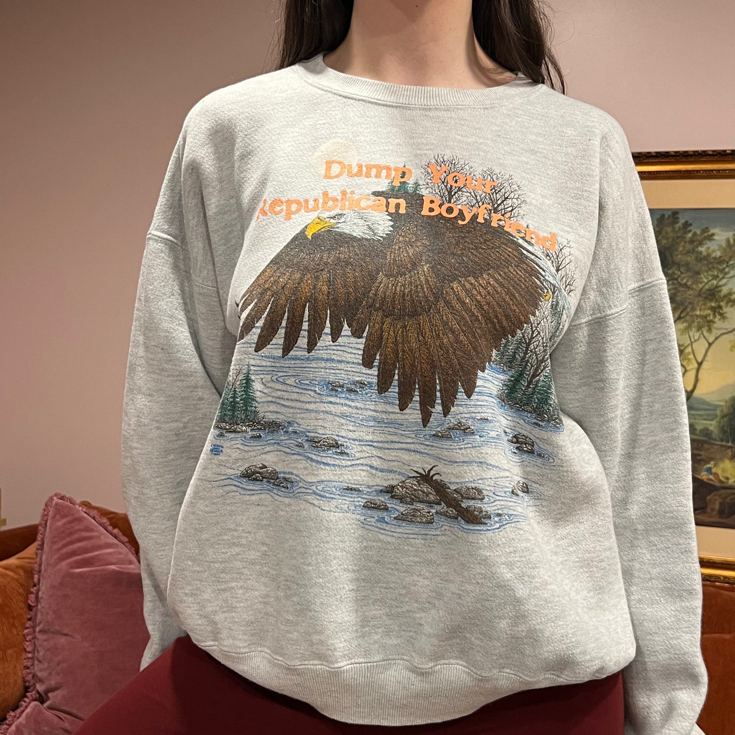 DUMP YOUR REPUBLICAN BOYFRIEND animal crewneck with orange text (XL)