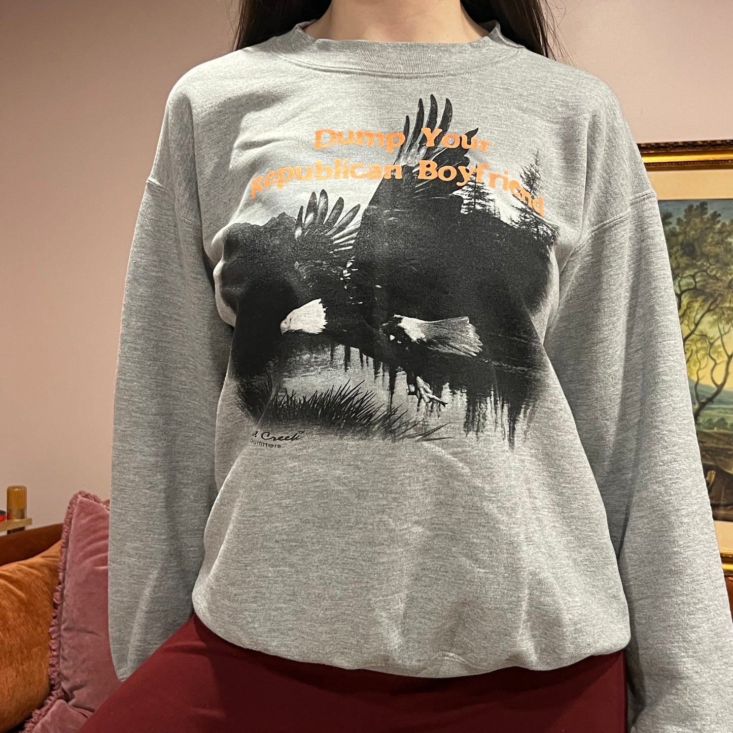 DUMP YOUR REPUBLICAN BOYFRIEND animal crewneck with orange text (M)