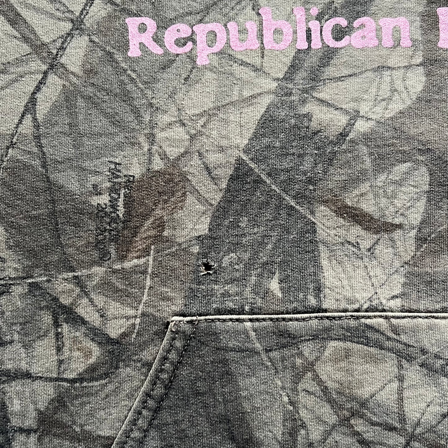 DUMP YOUR REPUBLICAN BOYFRIEND camo zip-up with pink text (L)