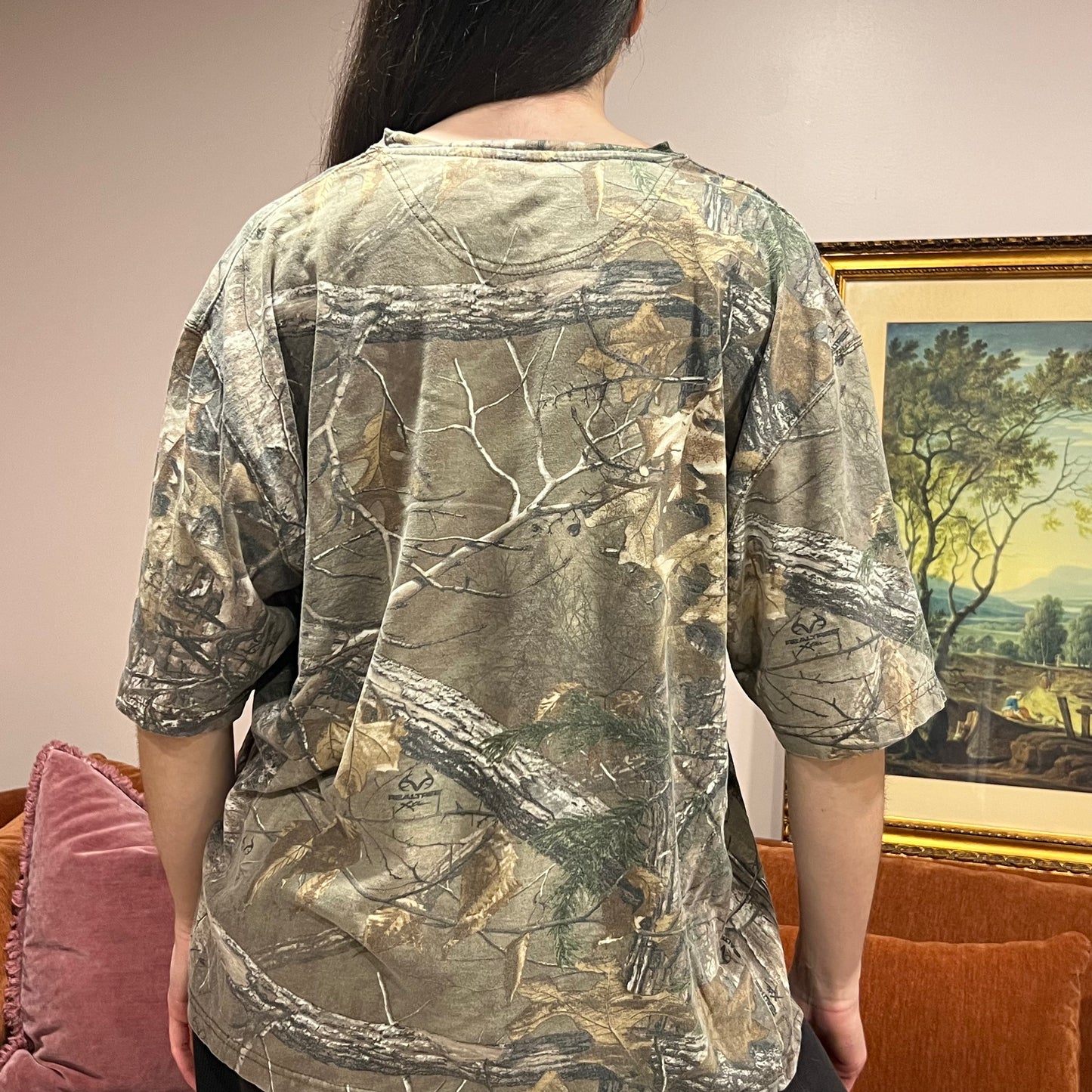 DUMP YOUR REPUBLICAN BOYFRIEND camo t-shirt with pink text (XL)