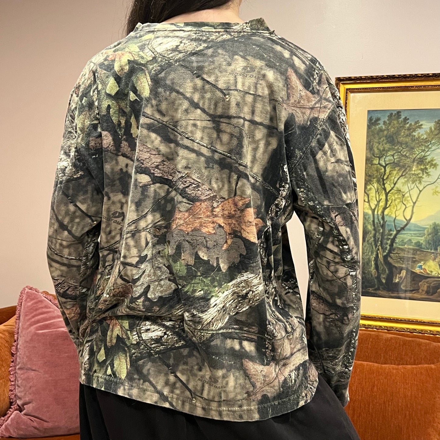 DUMP YOUR REPUBLICAN BOYFRIEND camo long sleeve t-shirt with pink text (XL)